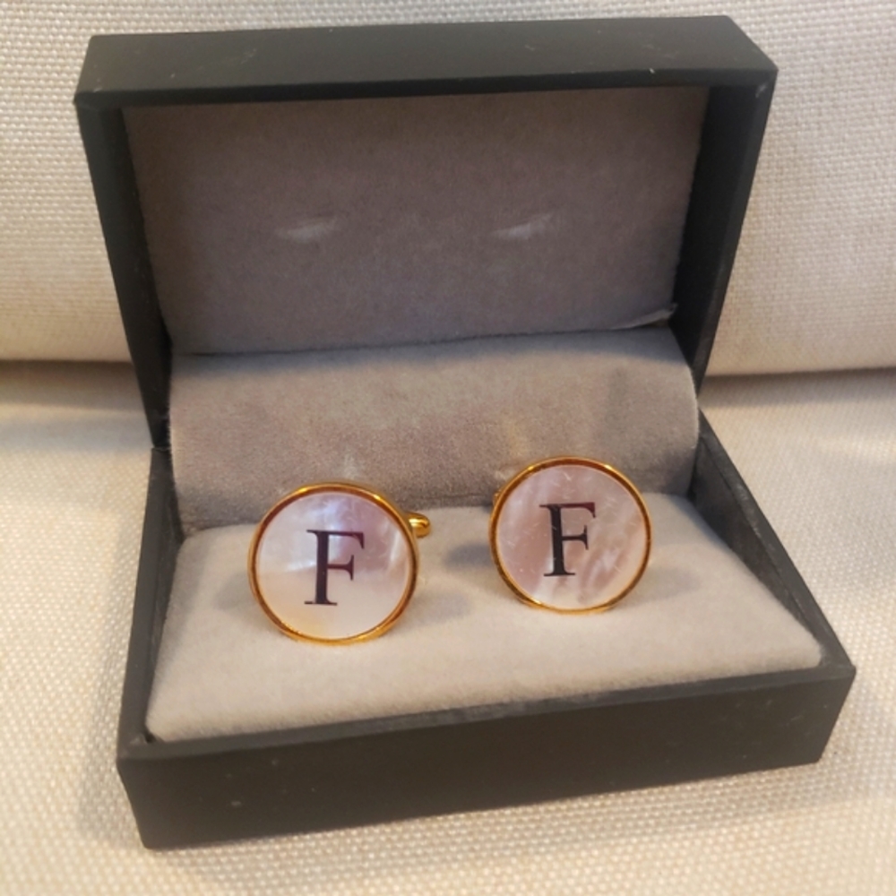 Digabi Initial Letter F Mother of Pearl Fashion Cufflinks